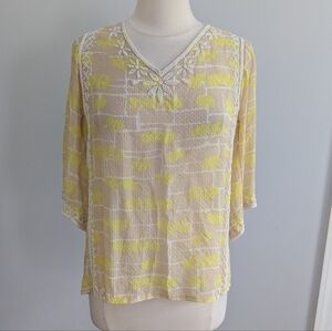Women's Calypso St. Barth Small Silk Beaded Top Yellow Tan